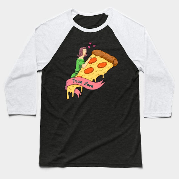 True Love Pizza Slice Retro Romance Novel Funny Design Baseball T-Shirt by Vaporwave